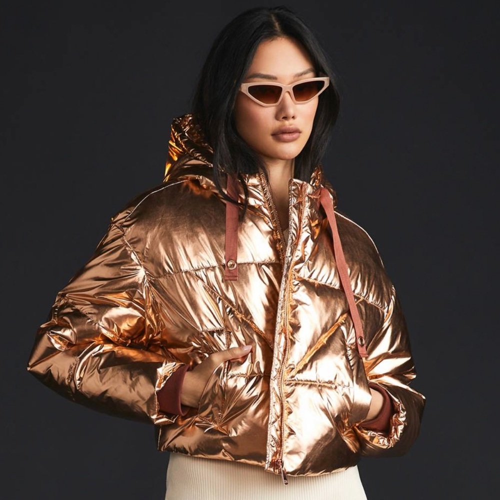 Avec Les Filles Gold Metallic Puffer Jacket NEW